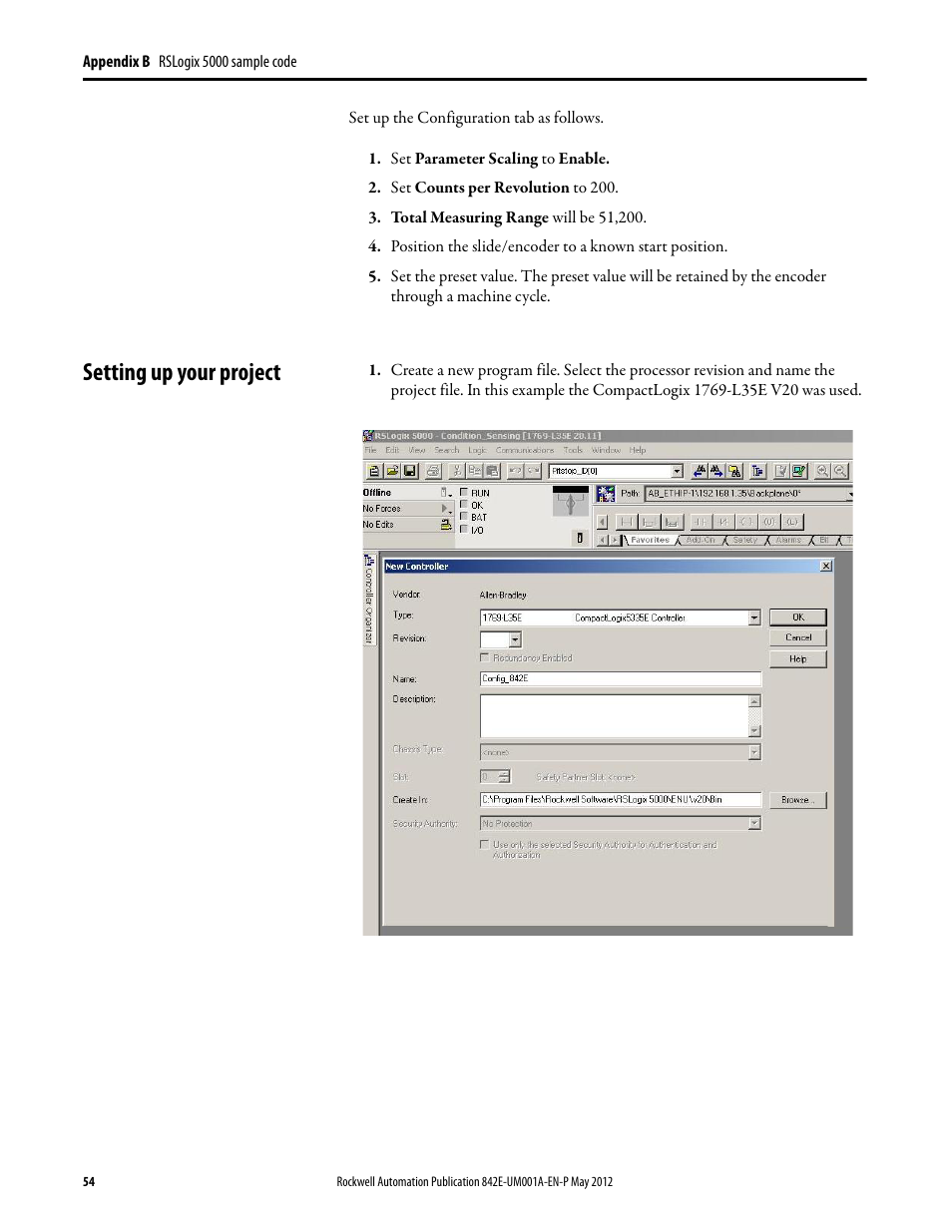 Setting up your project, Setting up your project” on p | Rockwell Automation 842E EtherNet/IP Absolute Encoder User Manual User Manual | Page 62 / 80