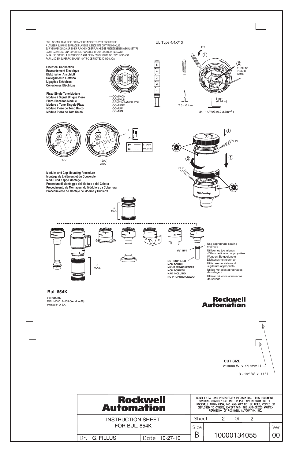 Instruction sheet for bul. 854k, Bul. 854k | Rockwell Automation 854K- Control Tower Stack Lights User Manual | Page 2 / 2