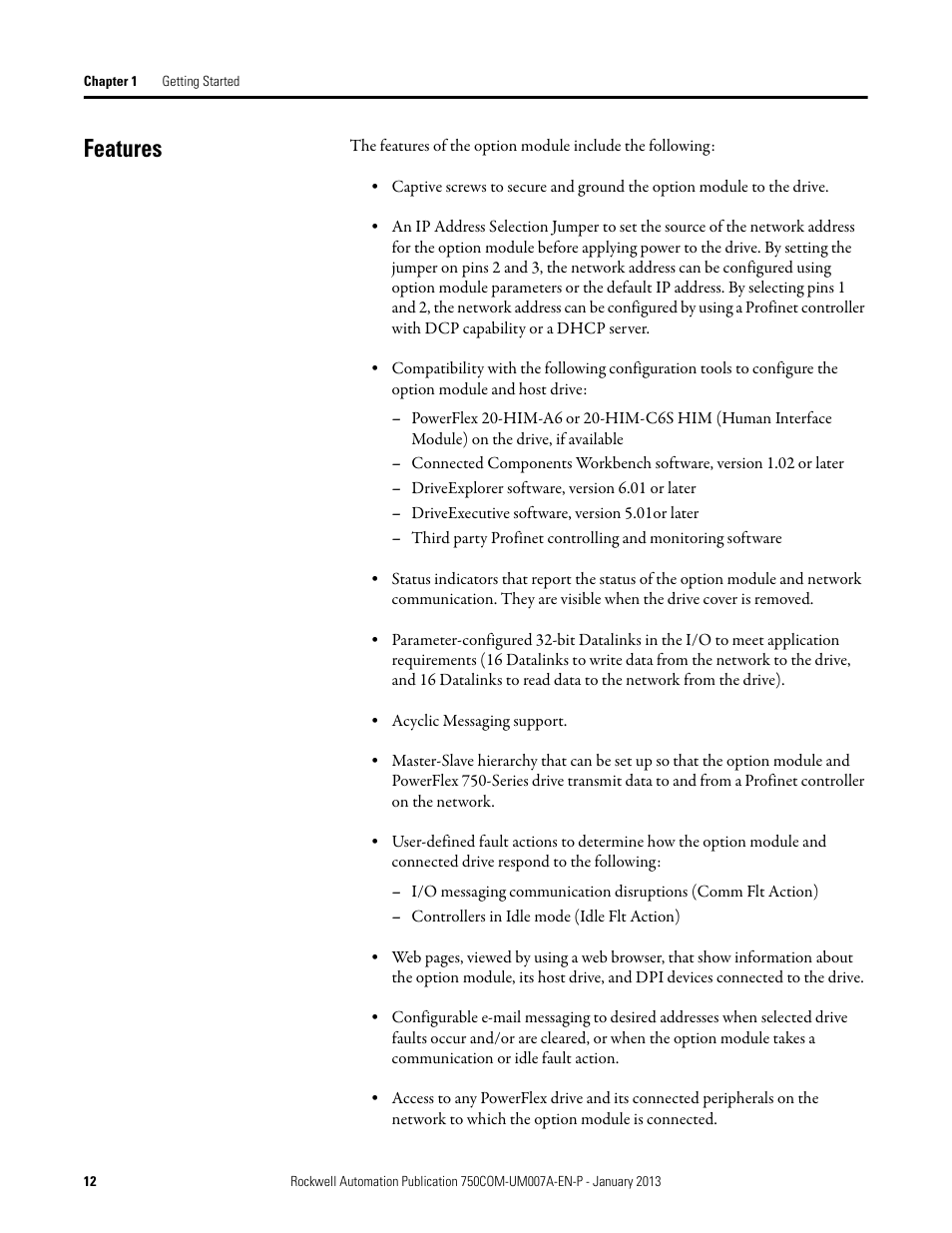 Features | Rockwell Automation 20-750-PNET2P Profinet Dual Port Option Module User Manual | Page 12 / 100