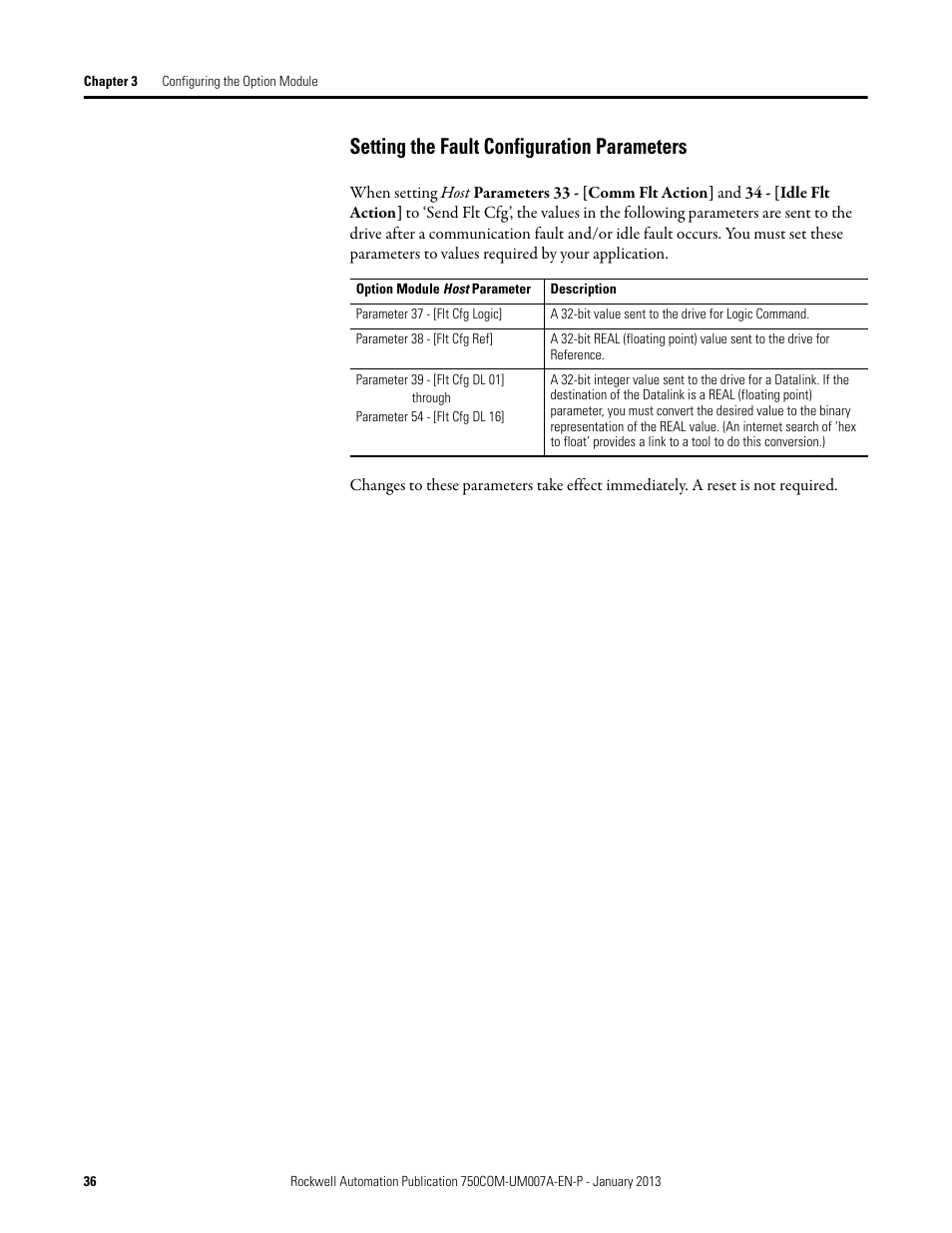 Setting the fault configuration parameters | Rockwell Automation 20-750-PNET2P Profinet Dual Port Option Module User Manual | Page 36 / 100
