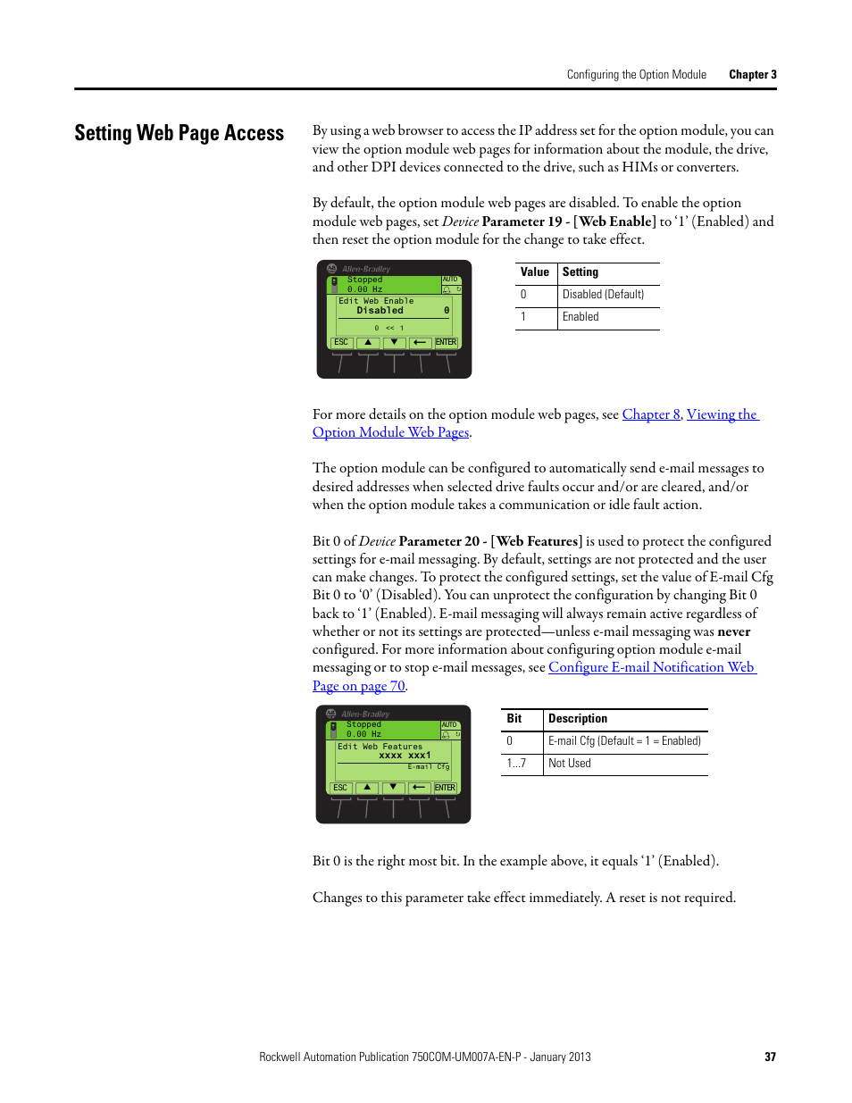 Setting web page access | Rockwell Automation 20-750-PNET2P Profinet Dual Port Option Module User Manual | Page 37 / 100