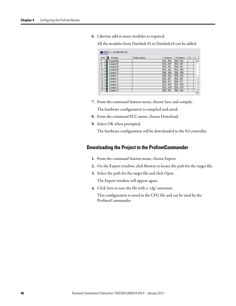 Downloading the project to the profinetcommander | Rockwell Automation 20-750-PNET2P Profinet Dual Port Option Module User Manual | Page 46 / 100