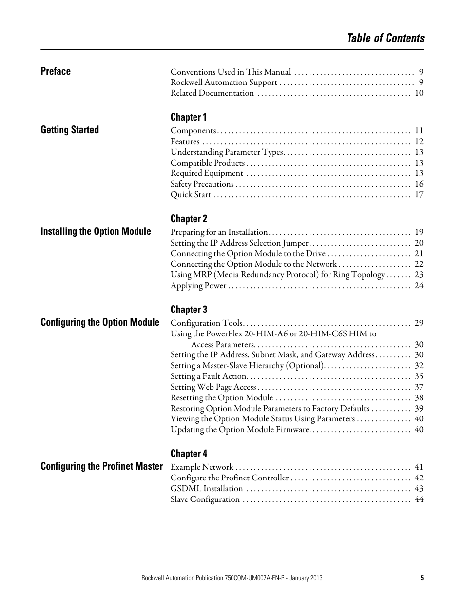 Rockwell Automation 20-750-PNET2P Profinet Dual Port Option Module User Manual | Page 5 / 100