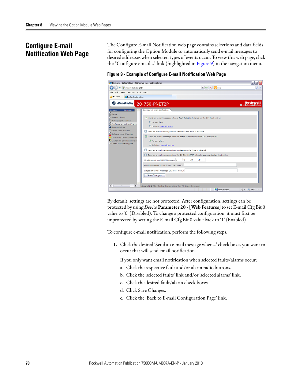 Configure e-mail notification web, Figure 9 | Rockwell Automation 20-750-PNET2P Profinet Dual Port Option Module User Manual | Page 70 / 100