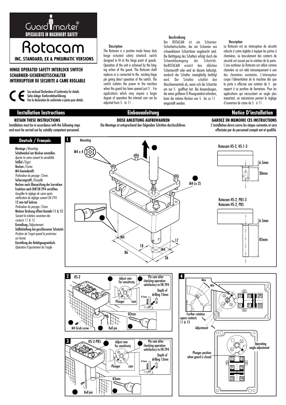 Rockwell Automation 440H Rotacam Hinge Operated Safety Interlock Switch User Manual | 4 pages