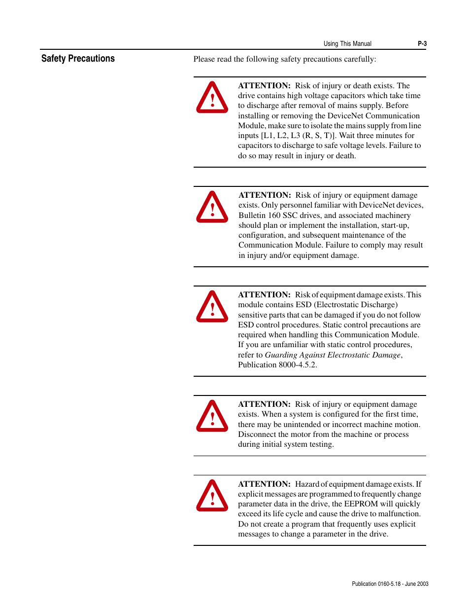 Safety precautions | Rockwell Automation 160-DN2 160-DN2 DeviceNet Communication Module FRN 3.xx User Manual | Page 11 / 116