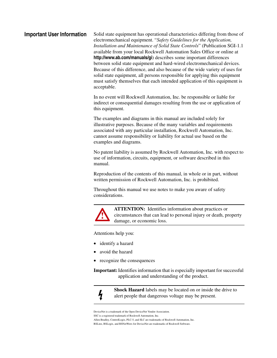 Important user information | Rockwell Automation 160-DN2 160-DN2 DeviceNet Communication Module FRN 3.xx User Manual | Page 2 / 116