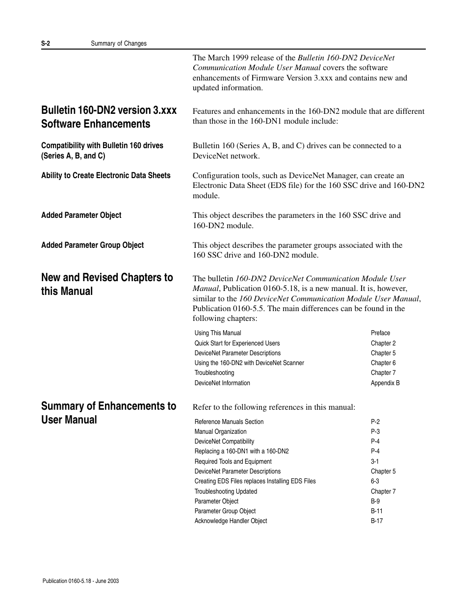 New and revised chapters to this manual, Summary of enhancements to user manual | Rockwell Automation 160-DN2 160-DN2 DeviceNet Communication Module FRN 3.xx User Manual | Page 4 / 116