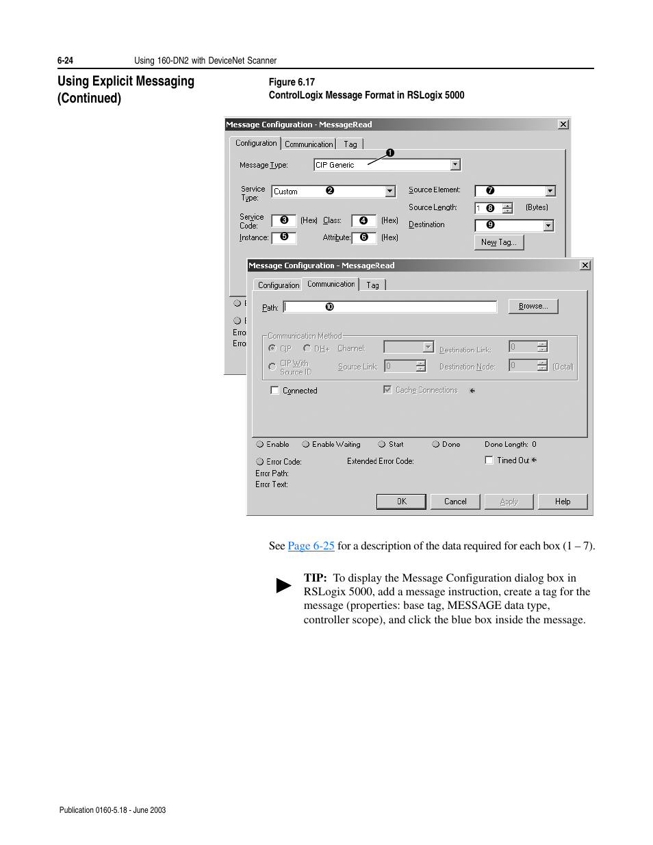 Figure 6.17, Using explicit messaging (continued) | Rockwell Automation 160-DN2 160-DN2 DeviceNet Communication Module FRN 3.xx User Manual | Page 62 / 116