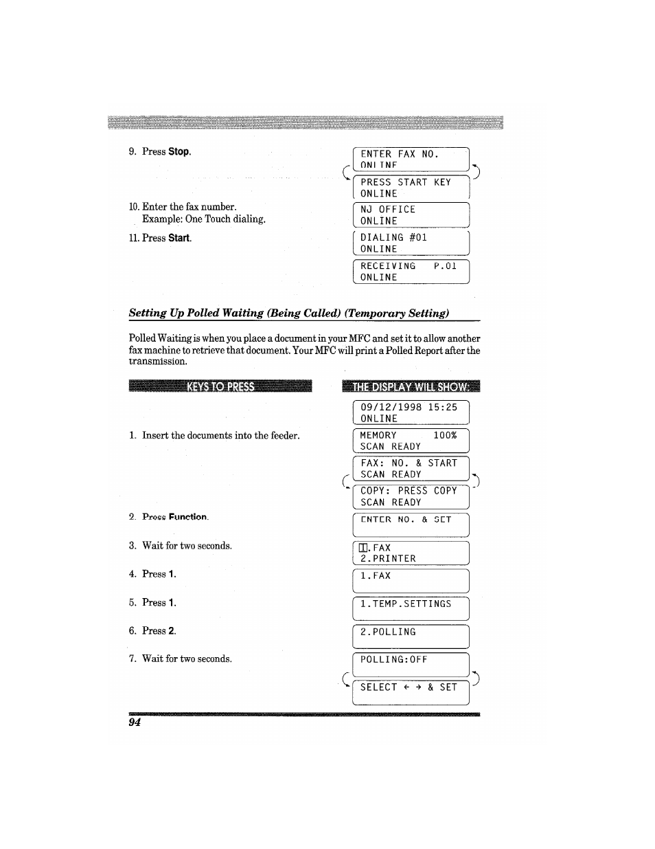 The display will show | Brother MFC7650MC User Manual | Page 106 / 226