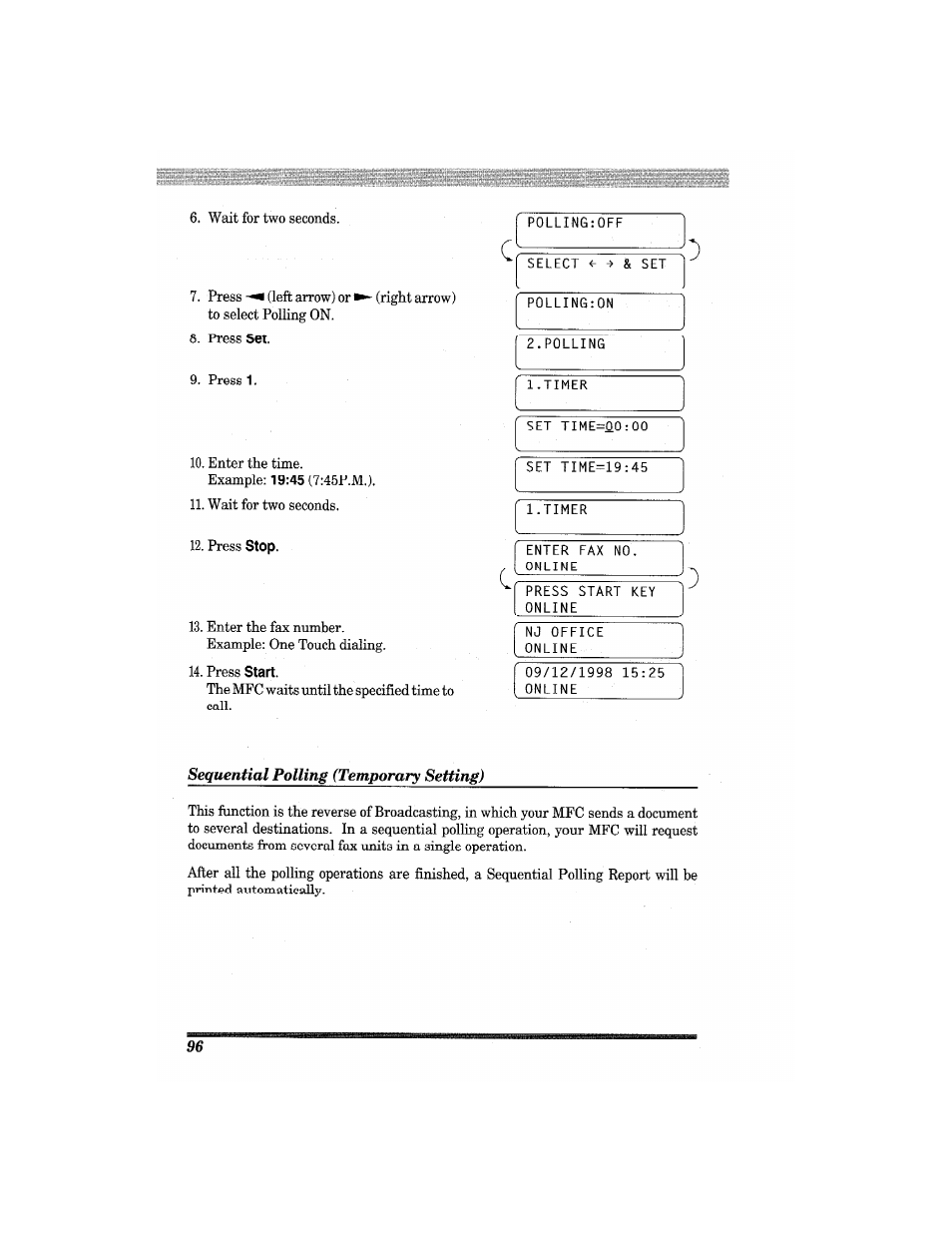 Sequential polling (temporary setting) | Brother MFC7650MC User Manual | Page 108 / 226
