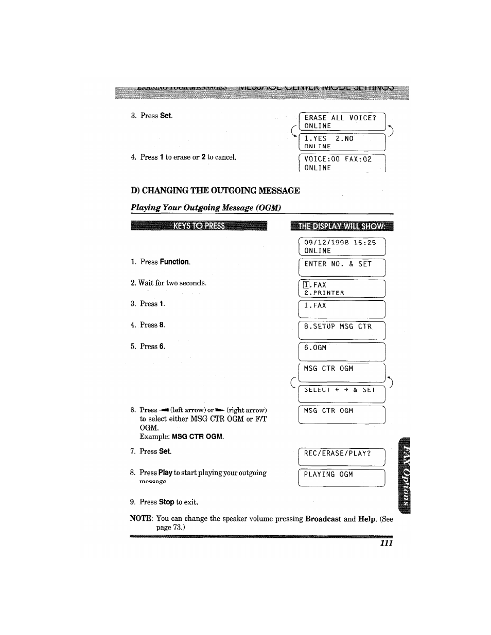 Press function | Brother MFC7650MC User Manual | Page 123 / 226