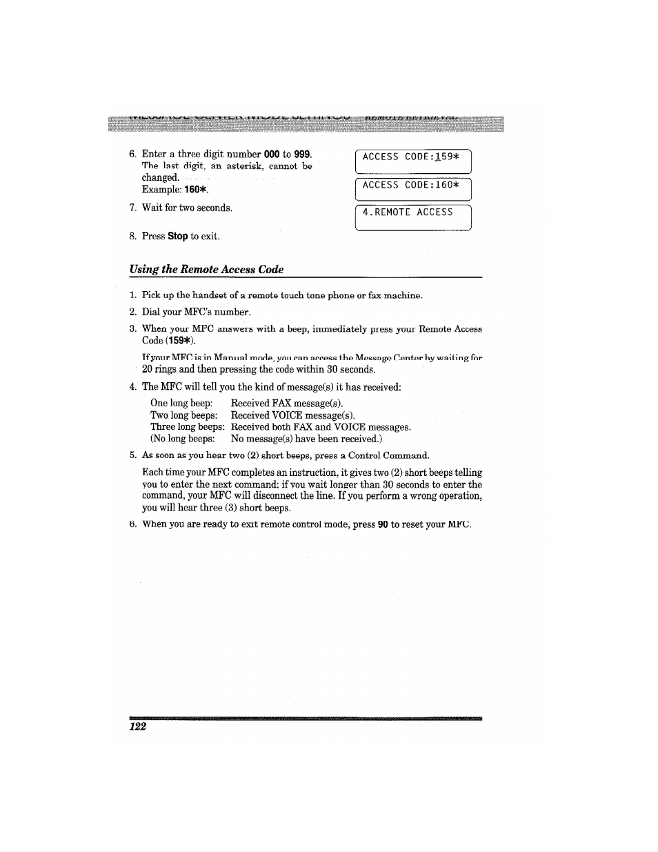 Using the remote access code | Brother MFC7650MC User Manual | Page 134 / 226