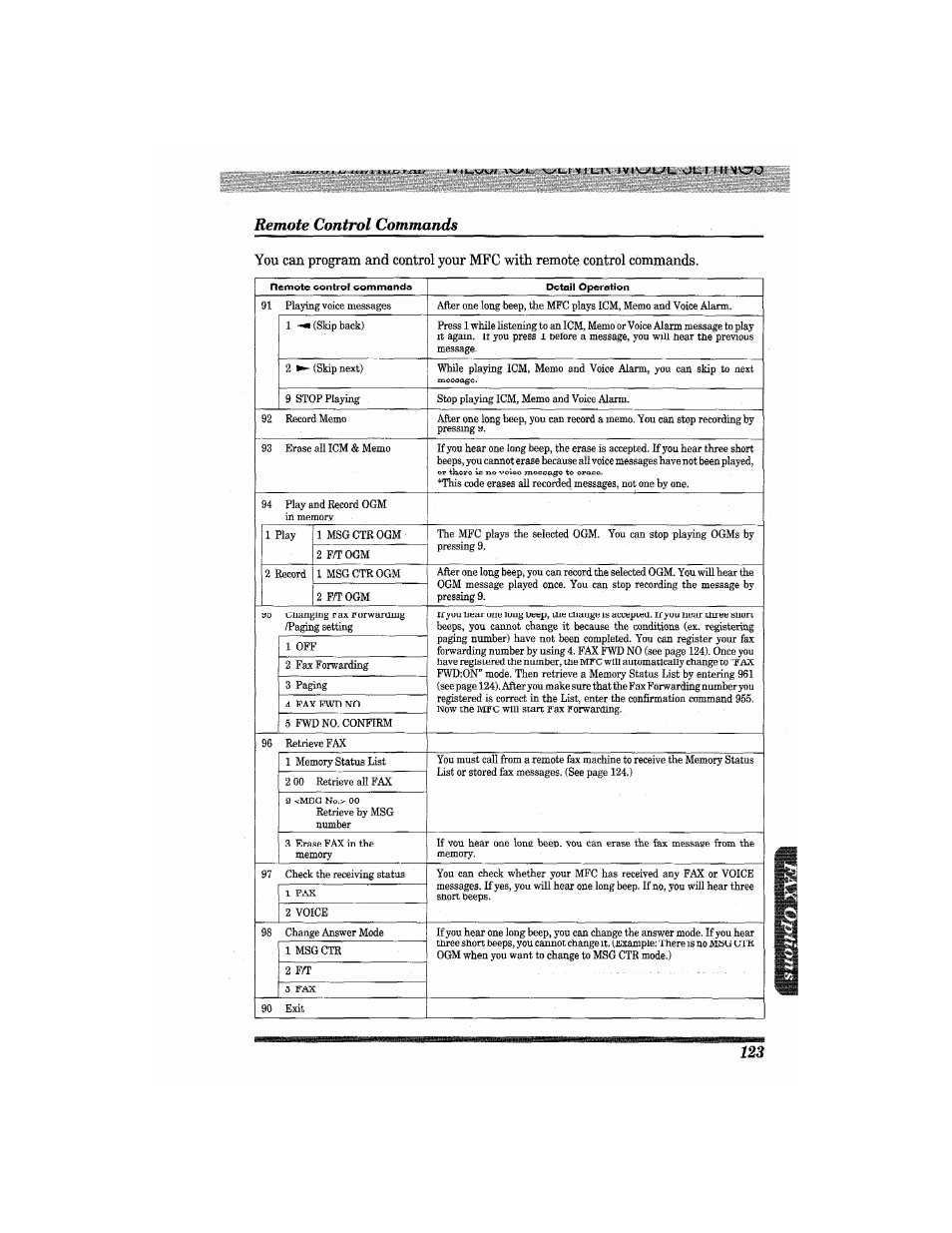 Remote control commands | Brother MFC7650MC User Manual | Page 135 / 226