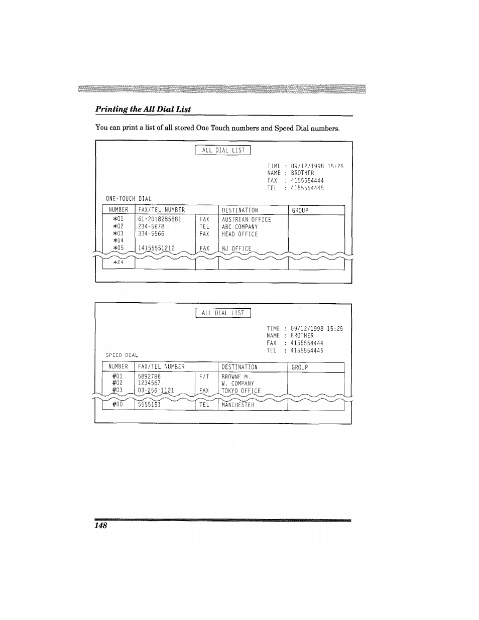 Printing the all dial list | Brother MFC7650MC User Manual | Page 160 / 226