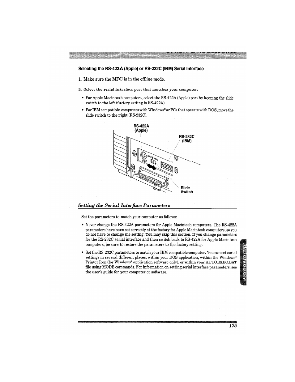 Setting the serial interface parameters | Brother MFC7650MC User Manual | Page 187 / 226
