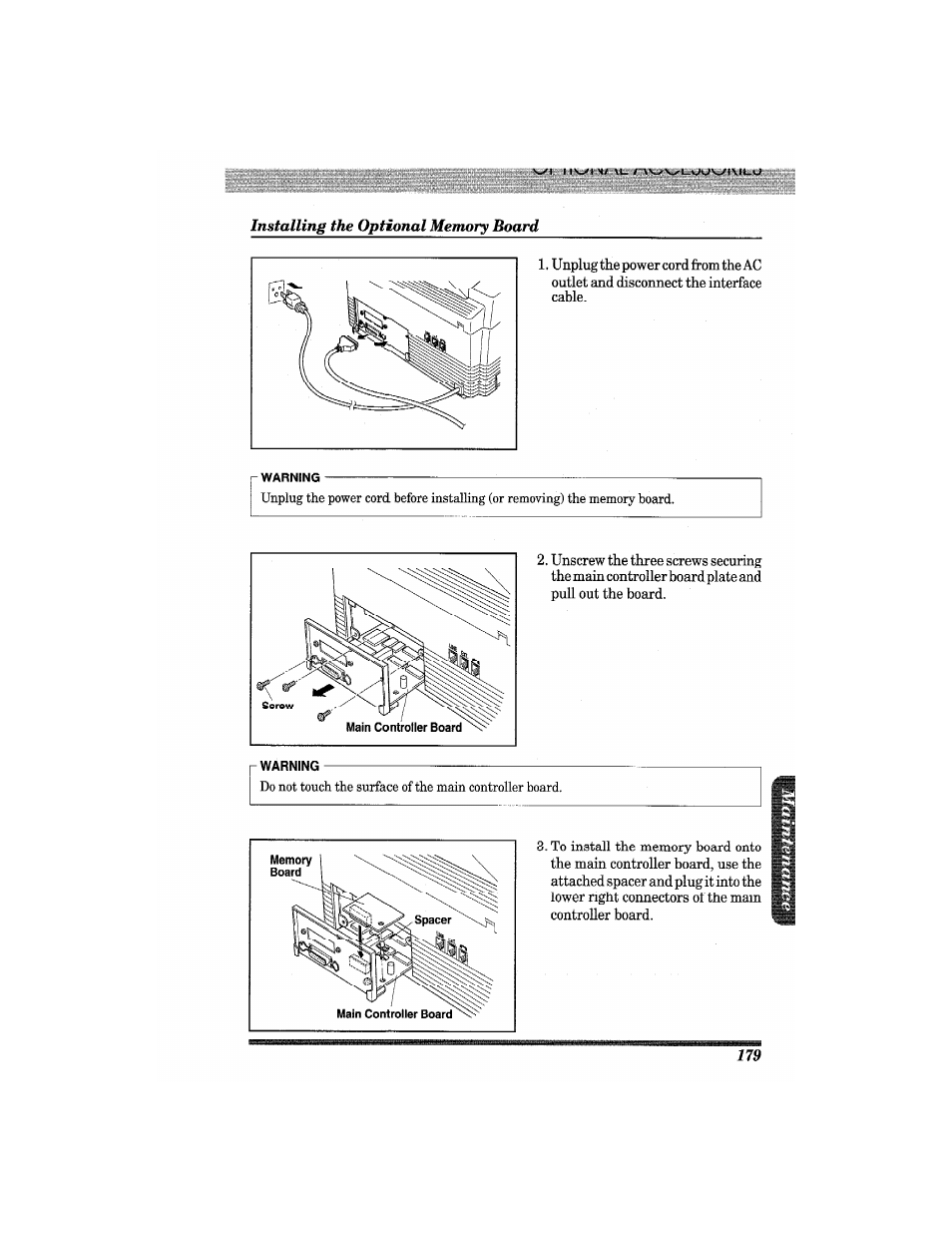Installing the optional memory board | Brother MFC7650MC User Manual | Page 191 / 226
