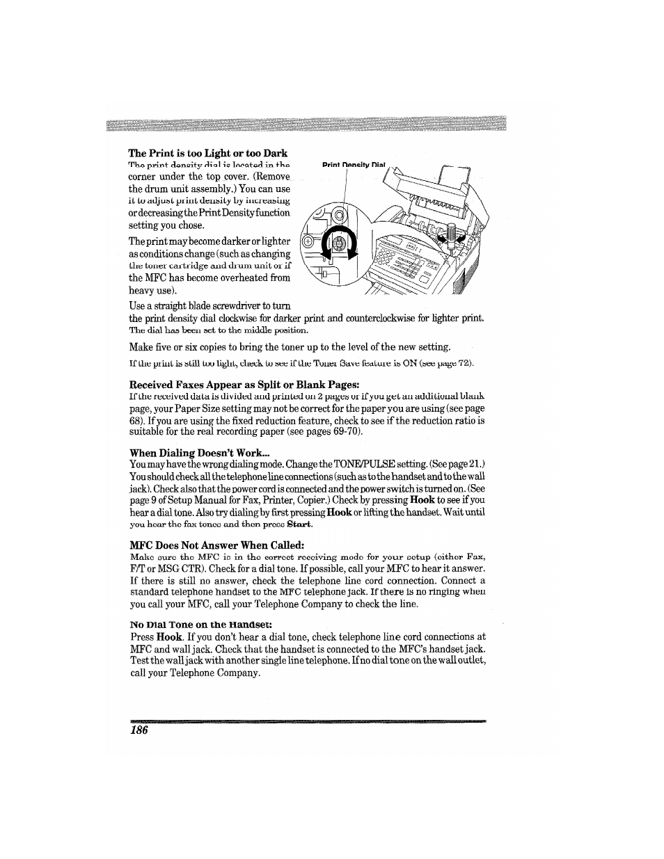 No dial tone on the handset | Brother MFC7650MC User Manual | Page 198 / 226
