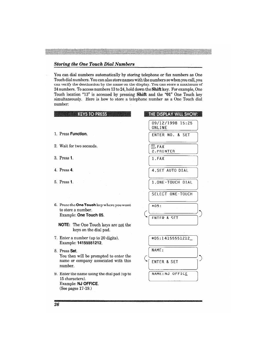 Keys to press, Press function, Illsh | Brother MFC7650MC User Manual | Page 38 / 226
