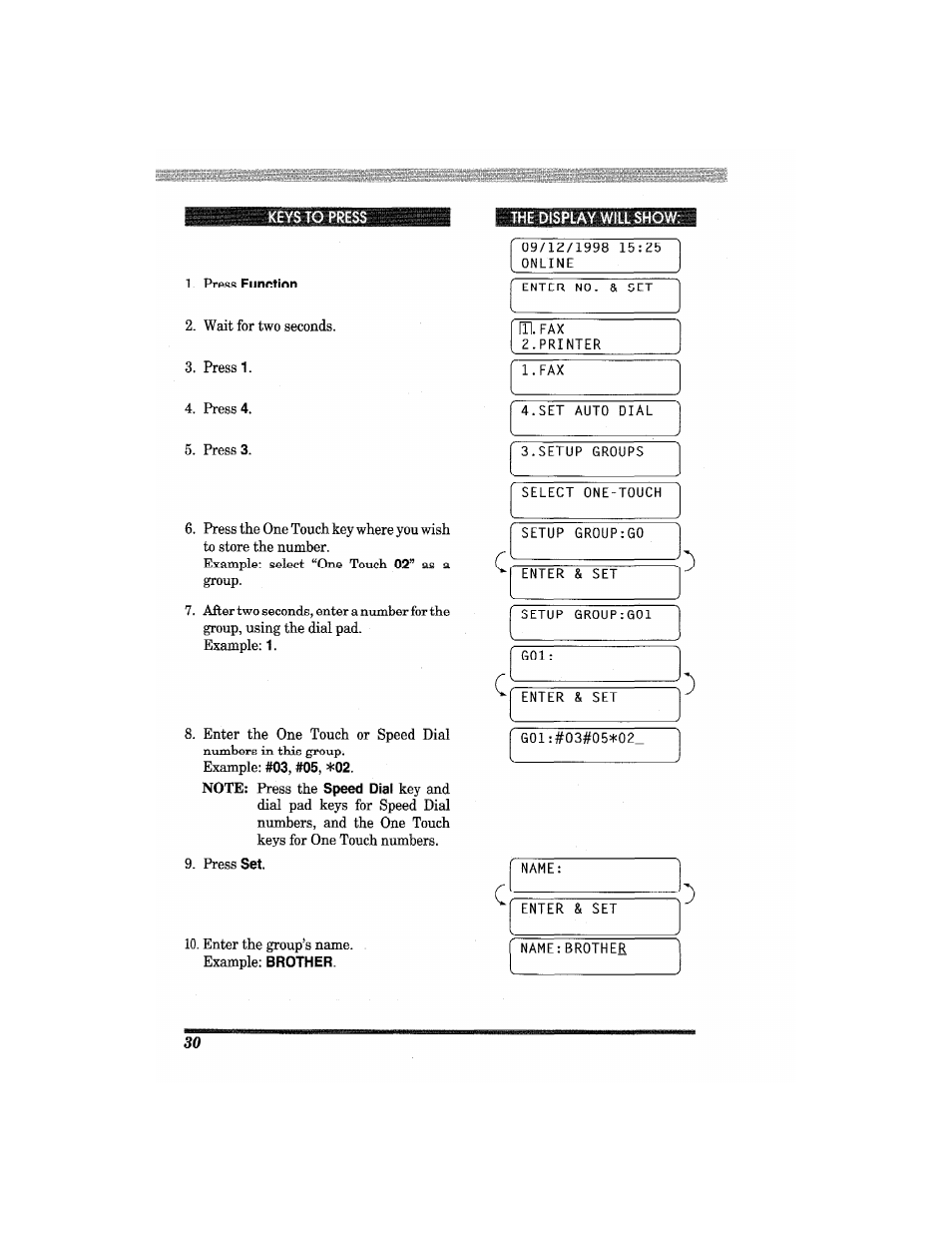 The display will show | Brother MFC7650MC User Manual | Page 42 / 226
