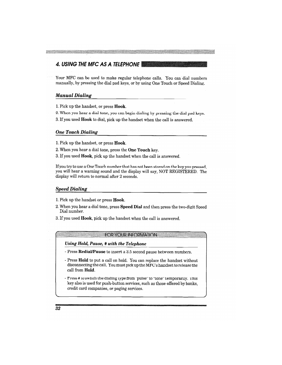 Manual dialing, One touch dialing, Speed dialing | Brother MFC7650MC User Manual | Page 44 / 226