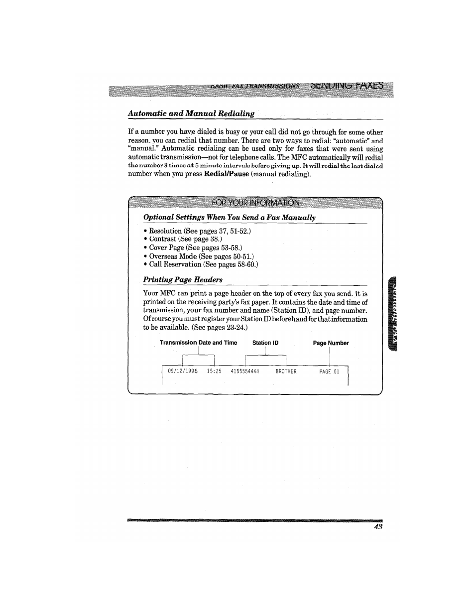 Automatic and manual redialing | Brother MFC7650MC User Manual | Page 55 / 226