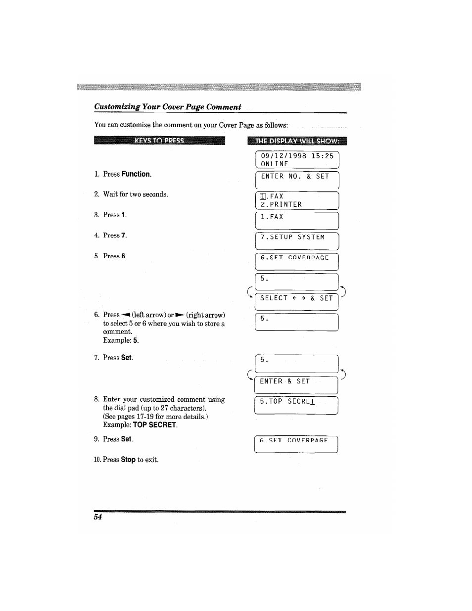 Press function, The display will show | Brother MFC7650MC User Manual | Page 66 / 226