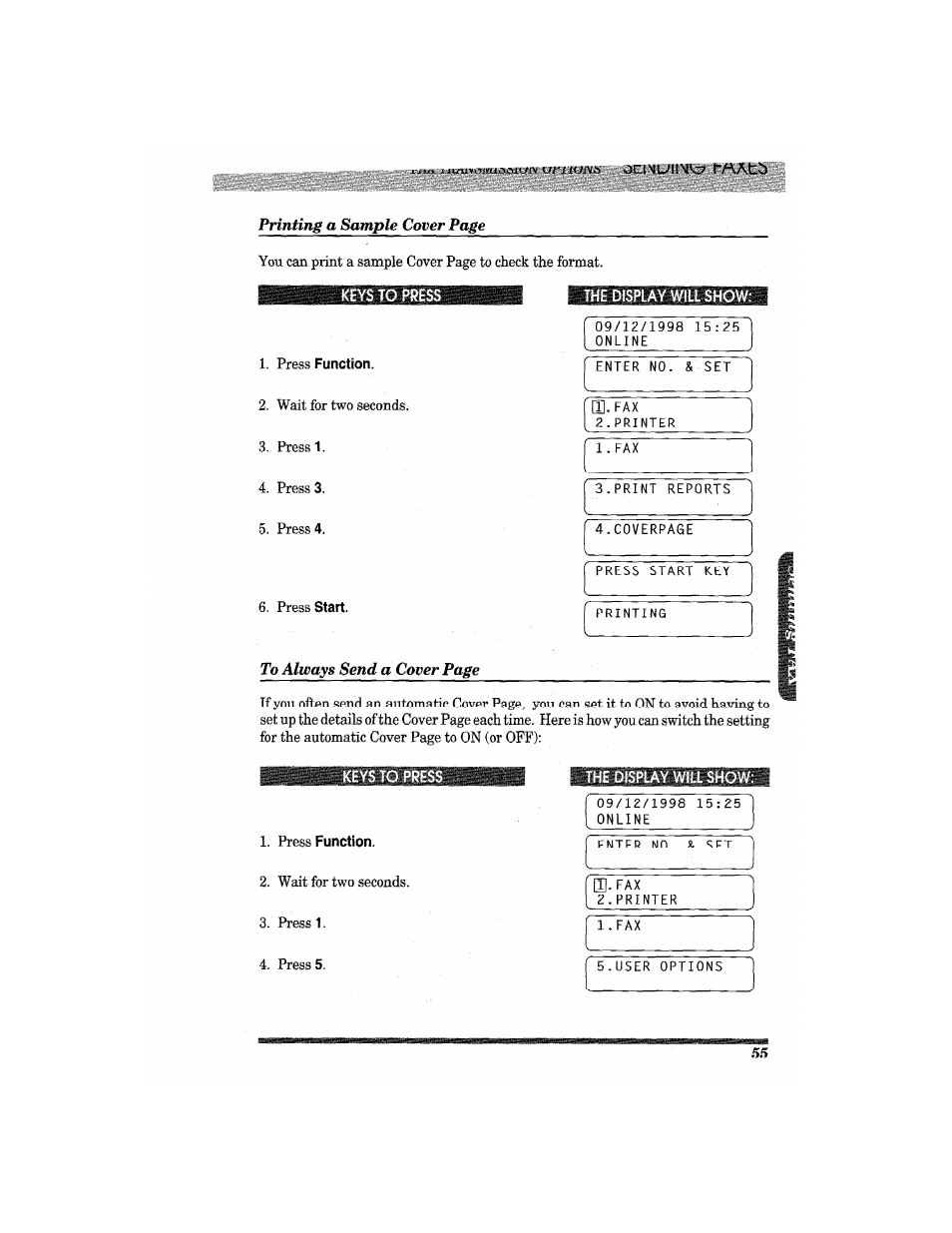 Press function, The display will show, Keys top | Ocinl^iim'c? t