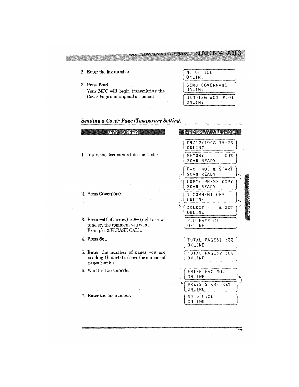 The display will show | Brother MFC7650MC User Manual | Page 69 / 226