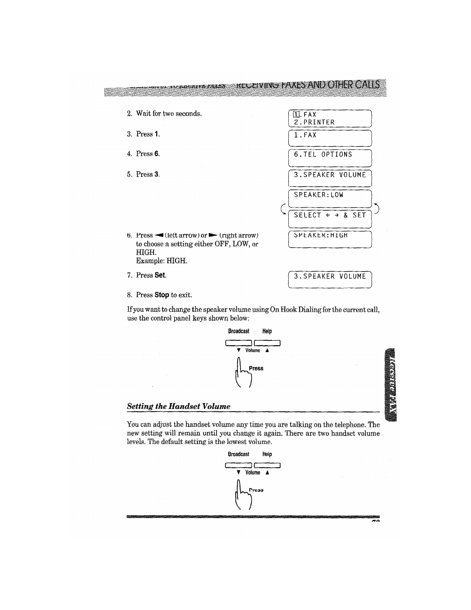 Setting the handset volume, Kc^^ci v, 7 i-aahij and other calls | Brother MFC7650MC User Manual | Page 85 / 226