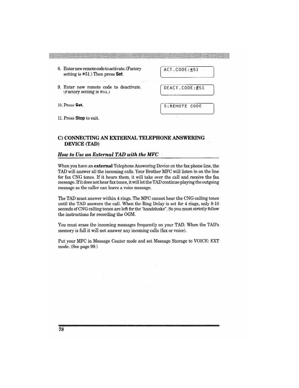 How to use an external tad with the mfc | Brother MFC7650MC User Manual | Page 90 / 226