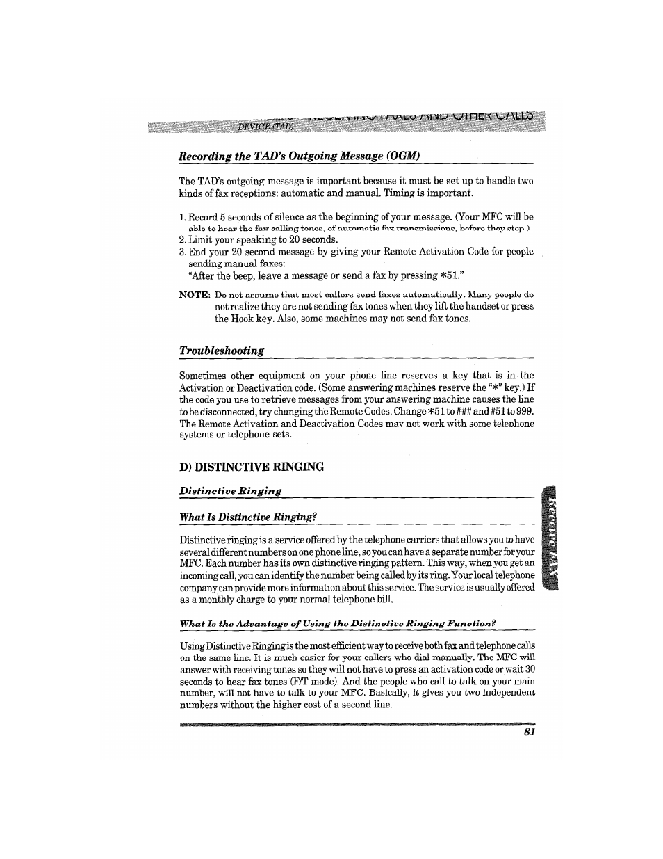 D) distinctive ringing | Brother MFC7650MC User Manual | Page 93 / 226