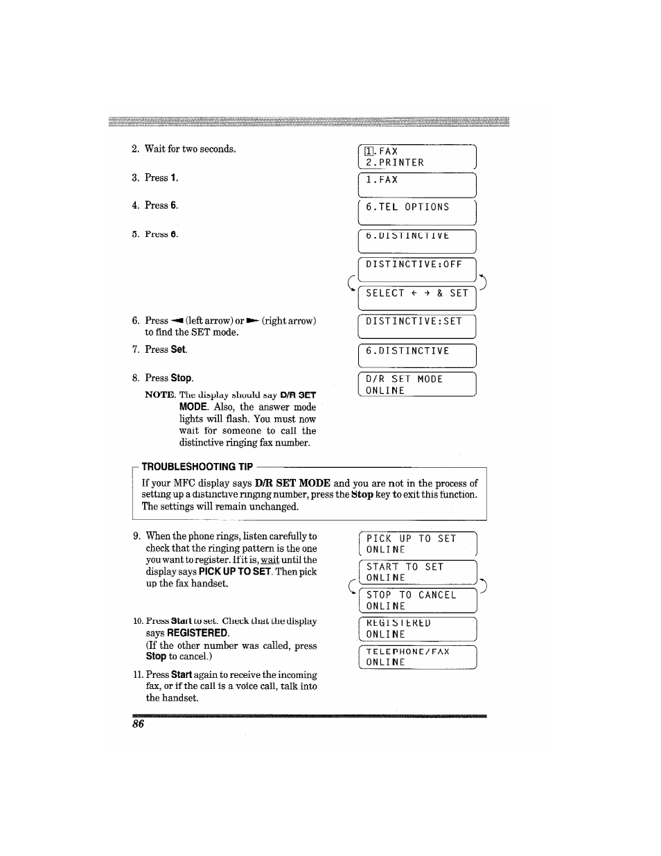 Troubleshooting tip, Troubleshooting | Brother MFC7650MC User Manual | Page 98 / 226