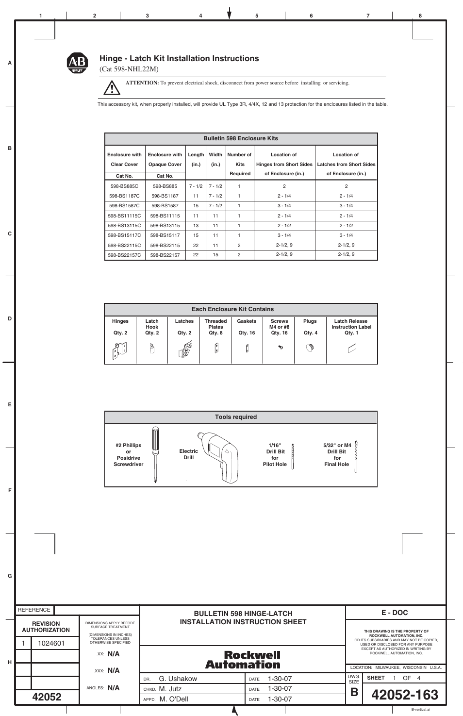 Rockwell Automation 598-NHL22M Hinge - Latch Installation User Manual | 4 pages
