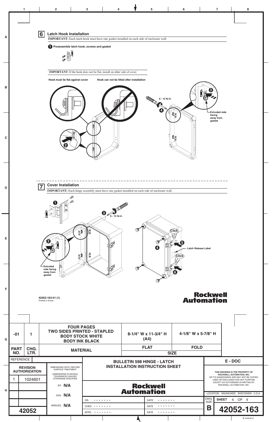 Rockwell Automation 598-NHL22M Hinge - Latch Installation User Manual | Page 4 / 4