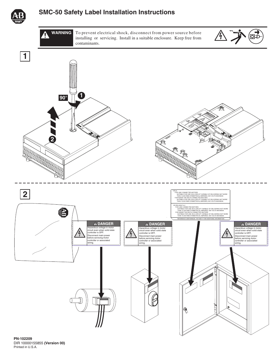 Rockwell Automation 150 SMC-50 Soft Starter Safety Label Installation User Manual | 2 pages
