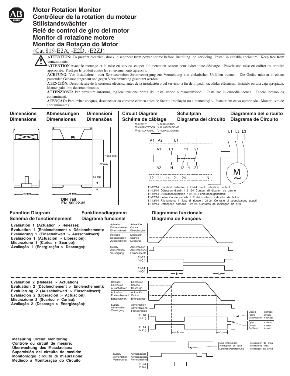Rockwell Automation 819-E2A_E2D_E2ZJ Motor Rotation Monitor User Manual | 4 pages