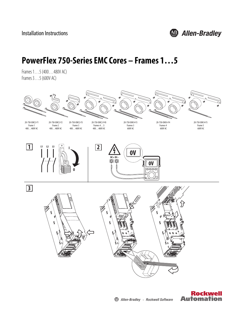 Rockwell Automation 20G PowerFlex 750-Series EMC Cores - Frame 1…5 User Manual | 8 pages