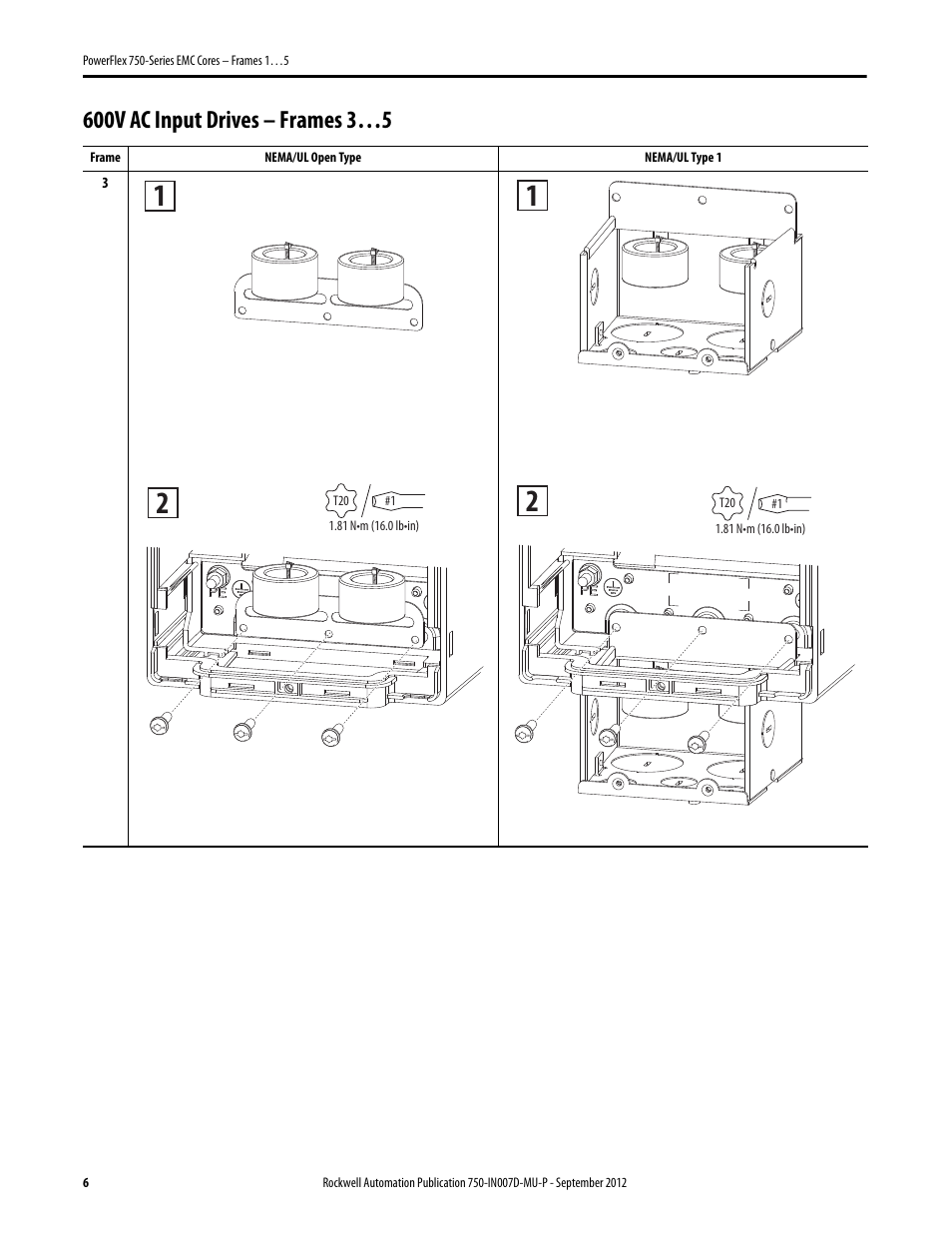 600v ac input drives – frames 3…5 | Rockwell Automation 20G PowerFlex 750-Series EMC Cores - Frame 1…5 User Manual | Page 6 / 8