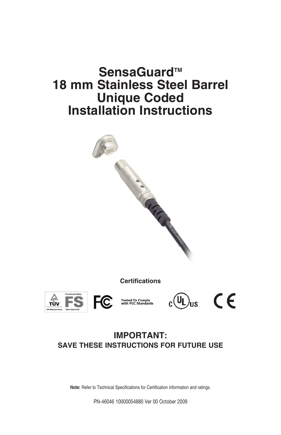 Rockwell Automation 440N SensaGuard 18 mm Stainless Steel Barrel Unique Coded Installation Instructions User Manual | 14 pages
