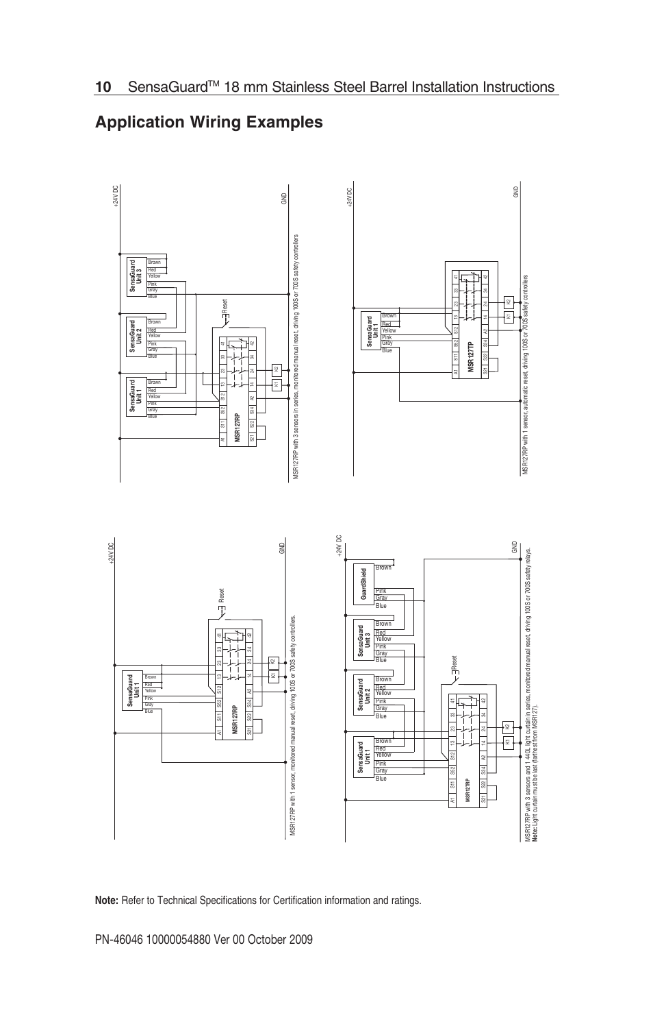 Application wiring examples, 10 sensaguard | Rockwell Automation 440N SensaGuard 18 mm Stainless Steel Barrel Unique Coded Installation Instructions User Manual | Page 10 / 14