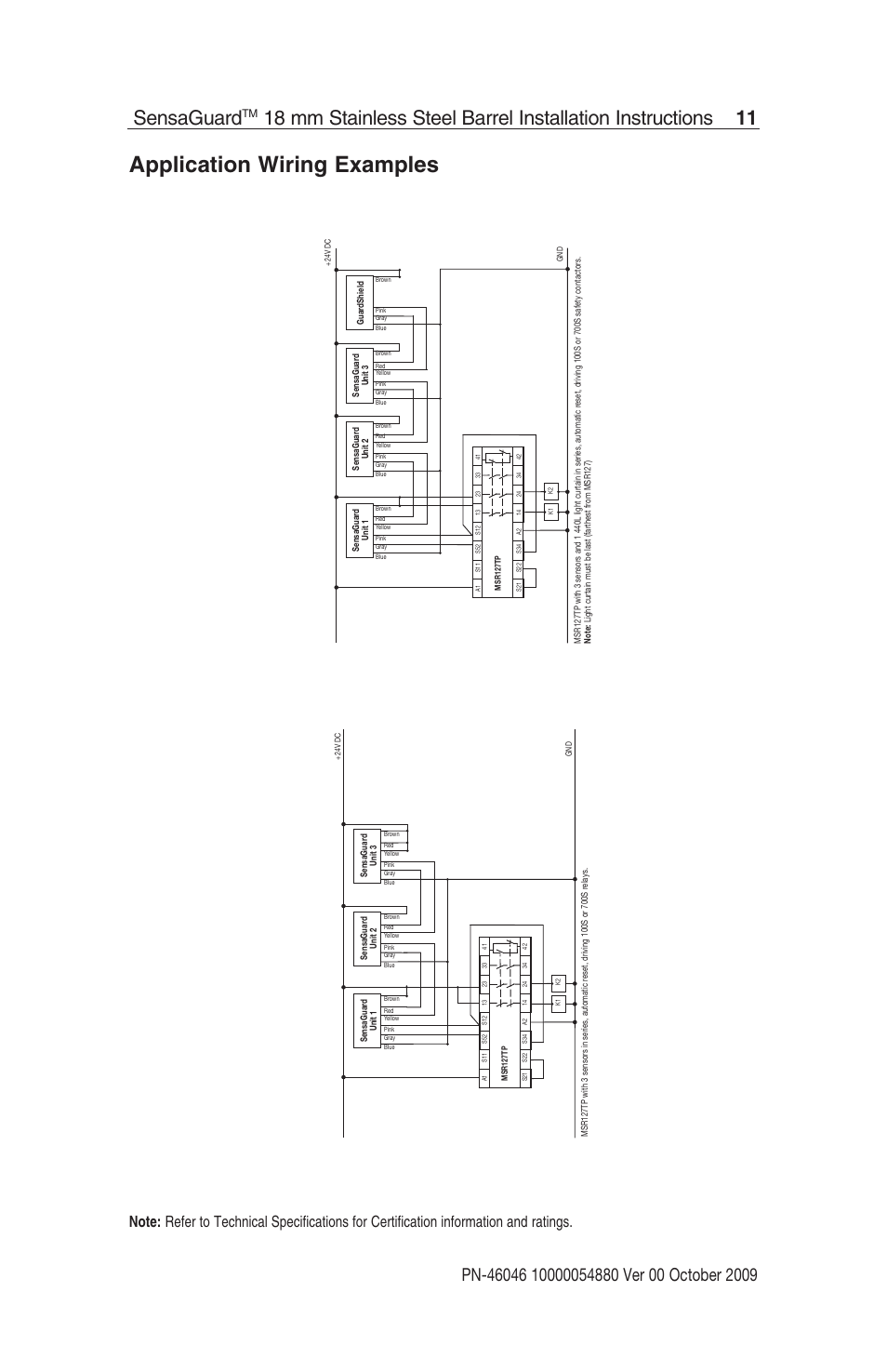 Application wiring examples, Sensaguard | Rockwell Automation 440N SensaGuard 18 mm Stainless Steel Barrel Unique Coded Installation Instructions User Manual | Page 11 / 14