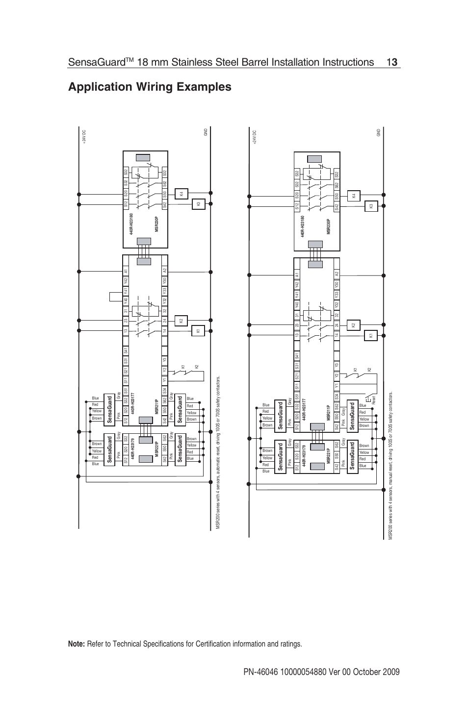Application wiring examples, Sensaguard | Rockwell Automation 440N SensaGuard 18 mm Stainless Steel Barrel Unique Coded Installation Instructions User Manual | Page 13 / 14