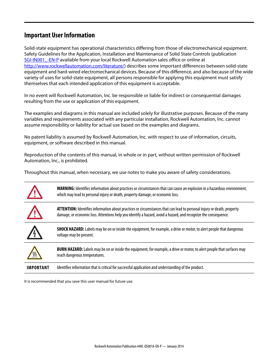 Important user information | Rockwell Automation 440C-CR30-22BBB Guardmaster Software Configurable Safety Relay Quick Start Guide User Manual | Page 2 / 34