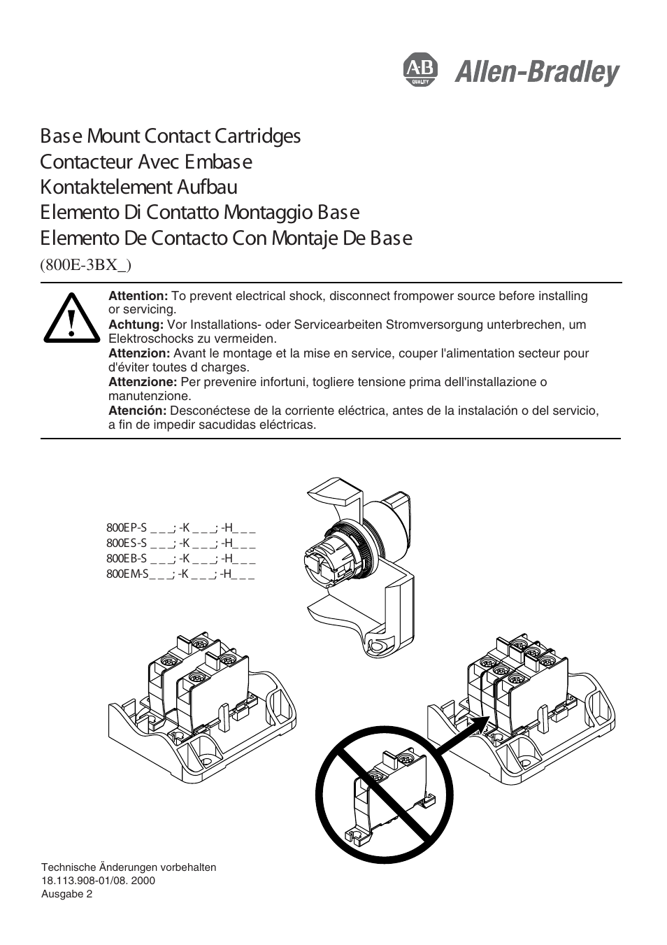 Rockwell Automation 800E Base Mount Contact Elements User Manual | 1 page