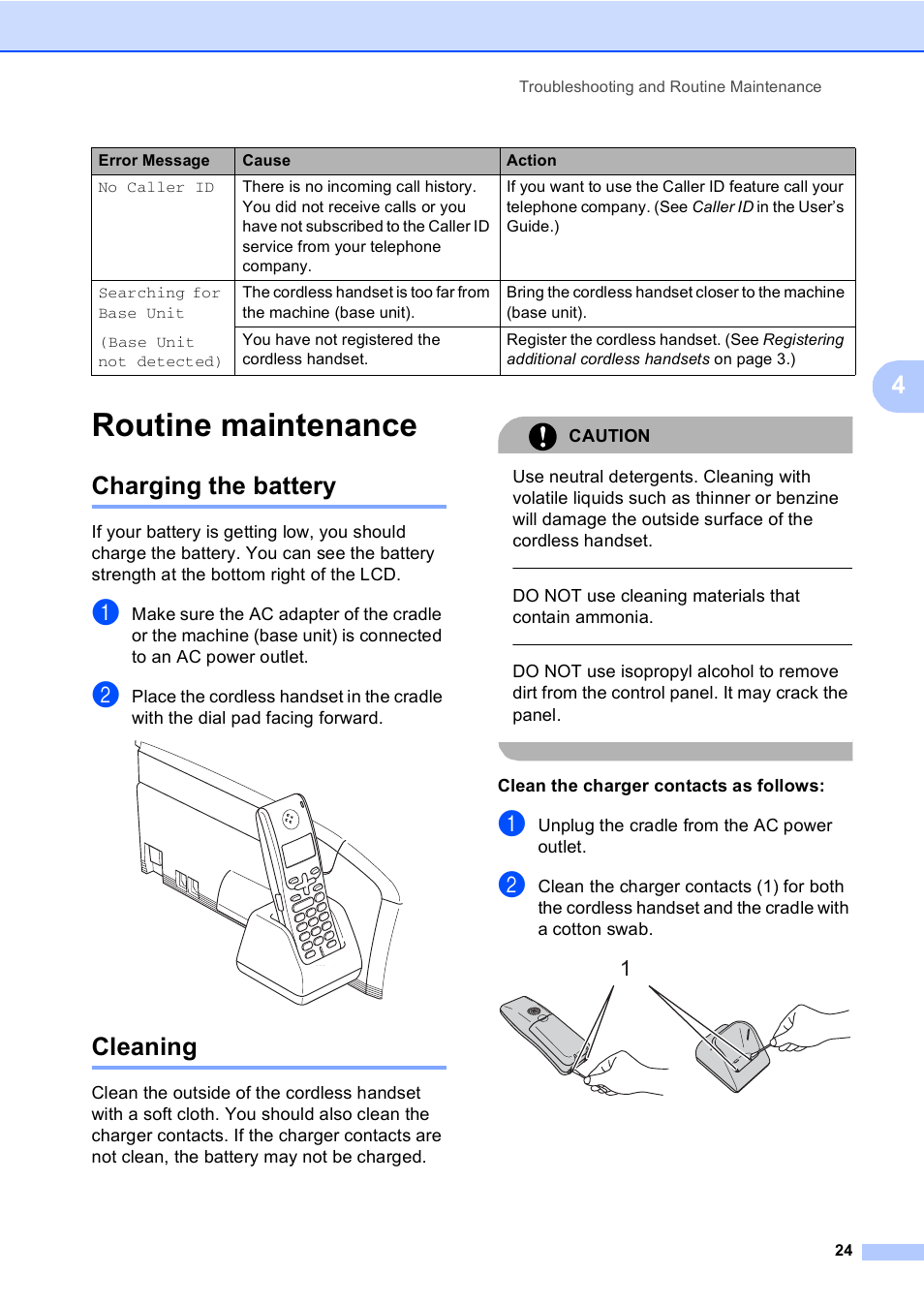 Routine maintenance, Charging the battery, Cleaning | Charging the battery cleaning | Brother BCL-D10 User Manual | Page 35 / 43
