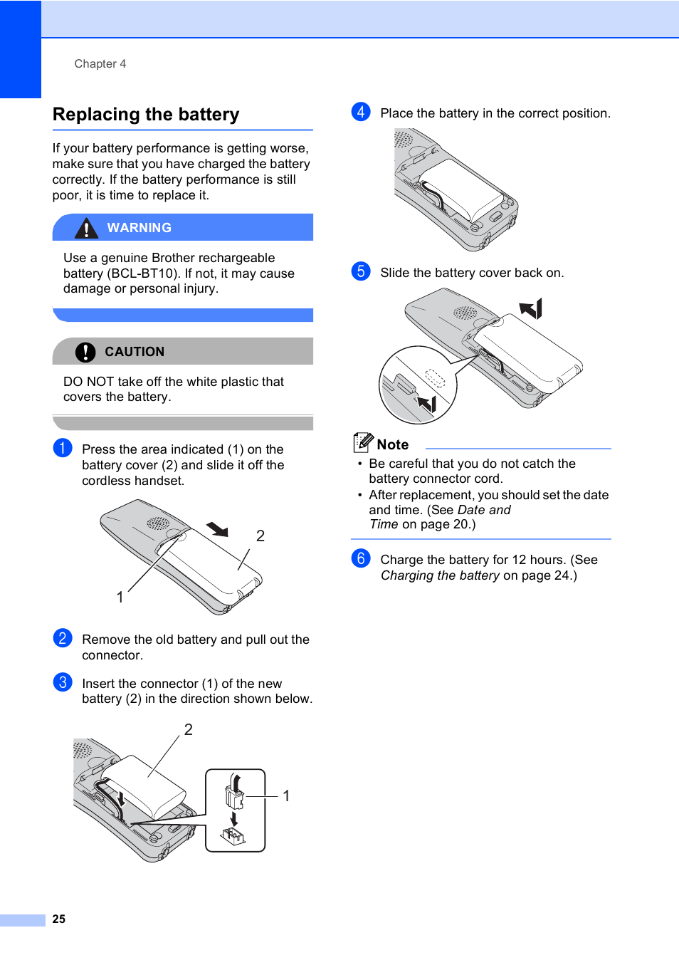 Replacing the battery | Brother BCL-D10 User Manual | Page 36 / 43