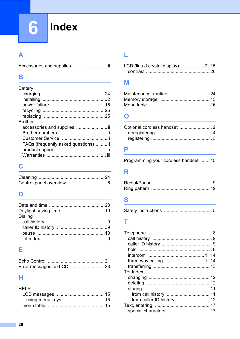 Index | Brother BCL-D10 User Manual | Page 40 / 43