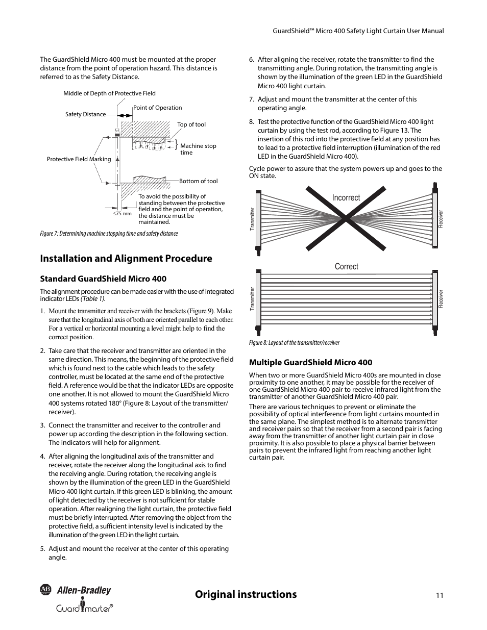 Original instructions, Installation and alignment procedure | Rockwell Automation 445L GuardShield Micro 400 Safety Light Curtain User Manual User Manual | Page 13 / 40