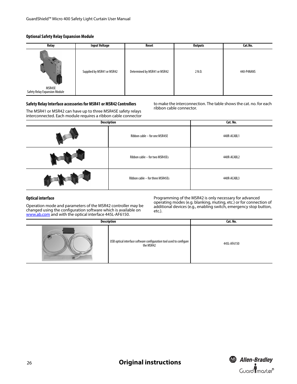 Original instructions | Rockwell Automation 445L GuardShield Micro 400 Safety Light Curtain User Manual User Manual | Page 28 / 40